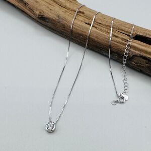 Bezel Solitaire Sterling Silver CZ Necklace